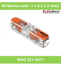 Wago - Boîte de 60 Bornes auto fils souples/rigides x 1 (0,2 à 4 mm2) - Réf.: 221-2411