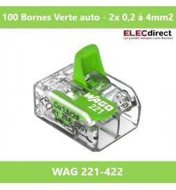 WAGO - Boîte de 100 Bornes Verte auto fils souple et rigide 0,2 à 4mm2 - Réf.: WAG 221-422