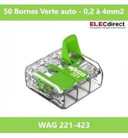 WAGO - Boîte de 50 Bornes Verte auto fils souple et rigide 0,2 à 4mm2 - Réf.: WAG 221-423