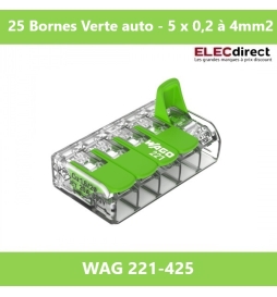 WAGO - Boîte de 25 Bornes Verte auto fils souple et rigide 0,2 à 4mm2 - Réf.: WAG 221-425