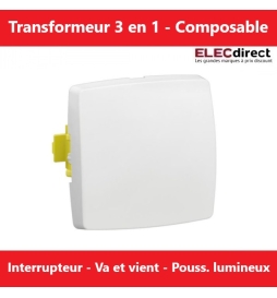 Legrand - Transformeur simple 3 en 1 - interrupteur - va et vient - poussoir - Saillie - Composable- Blanc - Réf.: 086101L