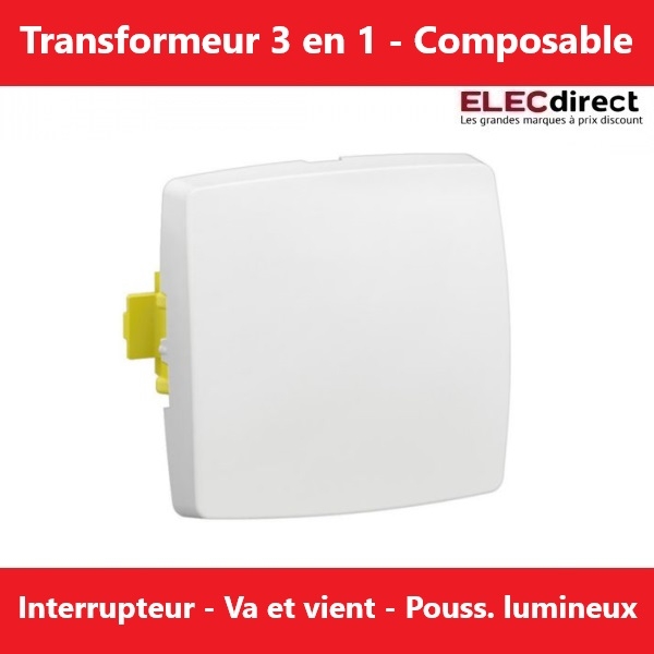 Legrand - Transformeur simple 3 en 1 - interrupteur - va et vient - poussoir - Saillie - Composable- Blanc - Réf.: 086101L