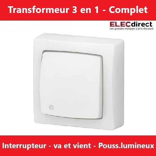 Legrand - Transformeur simple 3 en 1 - interrupteur - va et vient - poussoir lumineux - Saillie - Complet - Réf.: 086017L