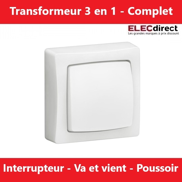 Legrand - Transformeur 3 en 1 - interrupteur - va et vient - poussoir - Saillie - Complet - Réf.: 086001L