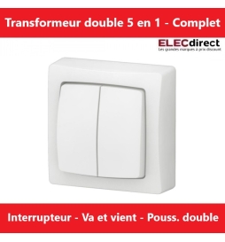 Legrand - Transformeur double 5 en 1 - interrupteur - va et vient ou poussoir double - Saillie - Complet - Réf.: 086020L