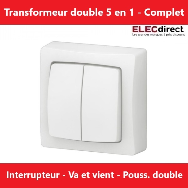 Legrand - Transformeur double 5 en 1 - interrupteur - va et vient ou poussoir double - Saillie - Complet - Réf.: 086020L