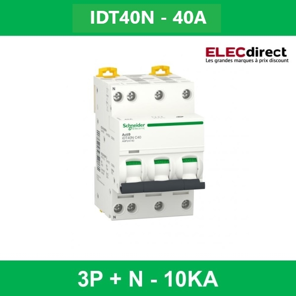 Schneider - Acti9 iDT40N - disjoncteur modulaire - 3P+N C 40A 6000A - 10kA - Réf.: A9P24740