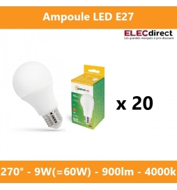 Spectrum - LOT de 20 Ampoules LED E-27 - Angle 270° - 4000K - 900lm - Réf.: WOJ+14611