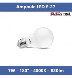 Miidex - Ampoule LED E27 - LED 7W - E - Angle 180° - 4000K - 820lm - Réf : 100601