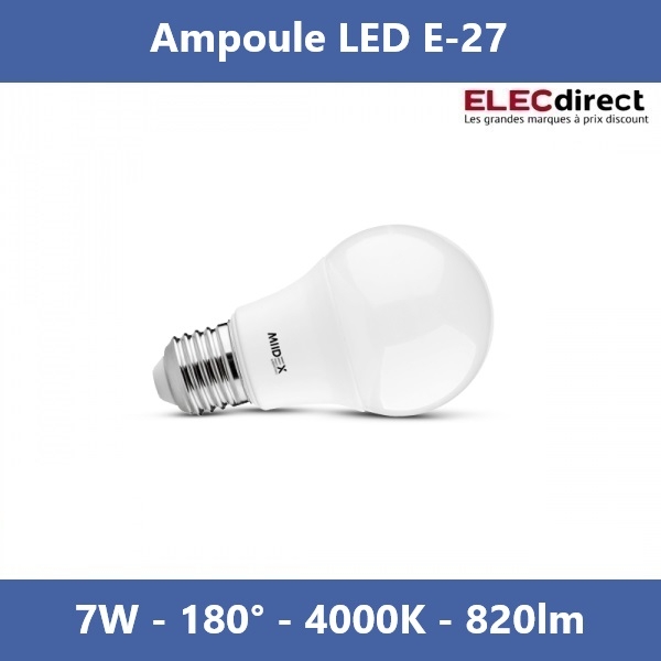 Miidex - Ampoule LED E27 - LED 7W - E - Angle 180° - 4000K - 820lm - Réf : 100601