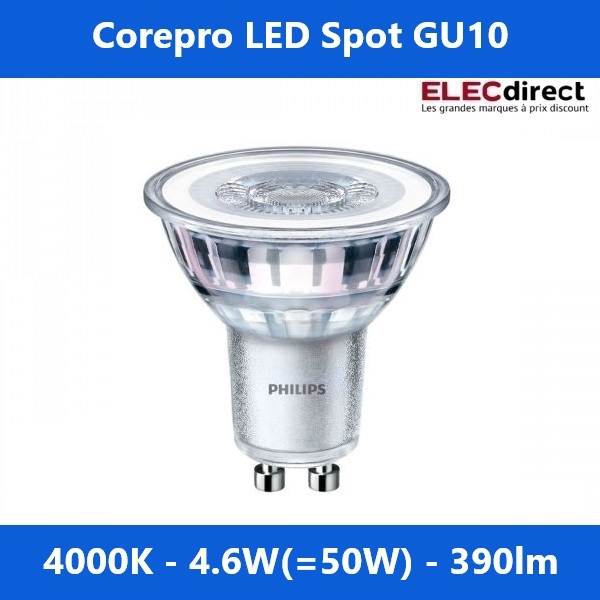 Philips - Corepro LEDspot GU10 4000k 4.6W - 390lm - 36D - 840 - PAR 16 - Réf : 728390