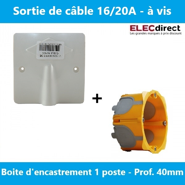 SIB - Sortie de câble 16/20A - à vis dim. 80x80 + boîte Legrand batibox BBC - P11016+080021