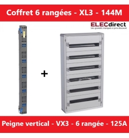 Legrand - Coffret XL3 160 - 6 rangées - 144 modules + peigne vertical tétra 4P - VX3 125A - 401806+405036