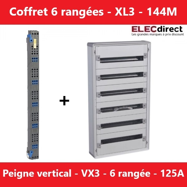 Legrand - Coffret XL3 160 - 6 rangées - 144 modules + peigne vertical tétra 4P - VX3 125A - 401806+405036