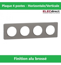 Schneider Odace - Plaque 4 postes entraxe 71 mm - Hor/vert - ALU brossé Touch - Réf.: S530808J