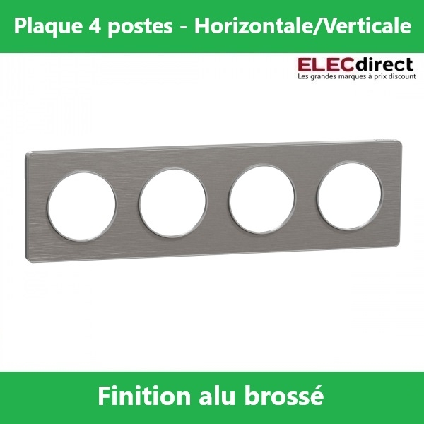 Schneider Odace - Plaque 4 postes entraxe 71 mm - Hor/vert - ALU brossé Touch - Réf.: S530808J