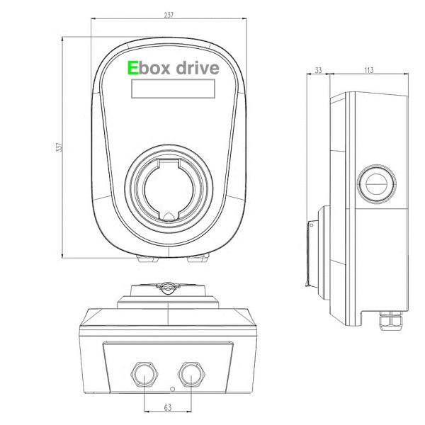 Ebox drive - Borne de recharge - 22KW - 32A - 400V - Triphasée AC - Réf : EBOX22KWT2S