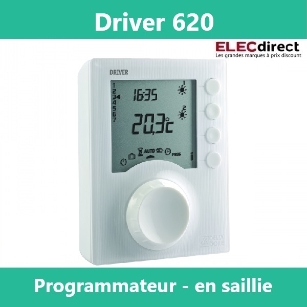 Delta Dore - Programmateur de 1 à 2 zones pour chauffage électrique fil pilote - en saillie - Blanc - Réf :  Driver 620