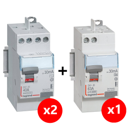 LEGRAND - LOT de 3 inter différentiels DX3 - (2 - ID 2x40A 30mA AC - ID 2x63A 30mA A) 411611x2 + 411651