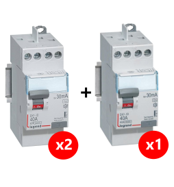 LEGRAND - LOT de 3 inter différentiels DX3 - (2 - ID 2x40A 30mA AC - ID 2x40A 30mA A) 411611x2 + 411617