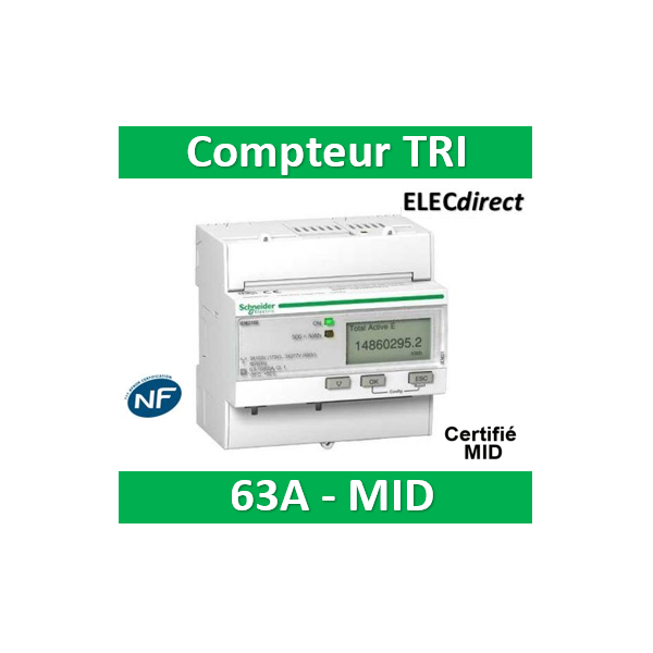 Schneider - Compteur d'énergie - TRI IEM3110 - 63A - impulsion -  SCHA9MEM3110 - Acti 9 - MID - ELECdirect Vente Matériel Électrique
