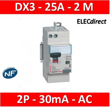 DD 20A Type F 30mA - Disjoncteur différentiel DX³-ID - Vis/Vis - Courbe C -  Legrand - 410754