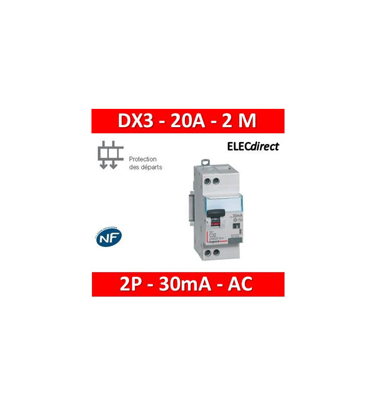 Disjoncteur différentiel DX³ 6000 2P - 230 à 400V~ - 20A - 30mA - c