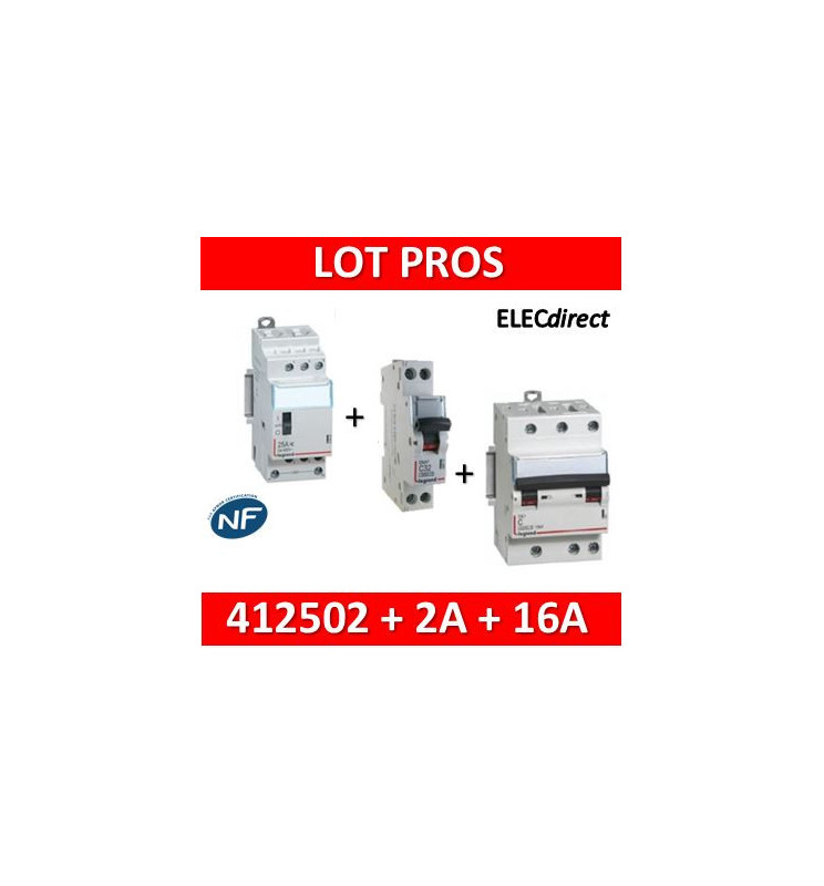 Legrand - LOT PROS - Contacteur CX3 J/N heures creuses + disjoncteur 2A  DNX3 + disjoncteur 20A DNX3 - 412501+406771+406775 - ELECdirect Vente  Matériel Électrique