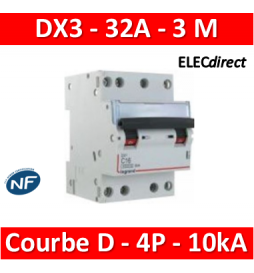Legrand - Disjoncteur 4P DX3 32A - 10kA - courbe D - 408129 - ELECdirect  Vente Matériel Électrique