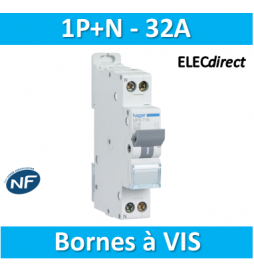 DISJONCTEUR HAGER - 1P+N - 32A - VIS/VIS - MFN732 - ELECdirect Vente  Matériel Électrique