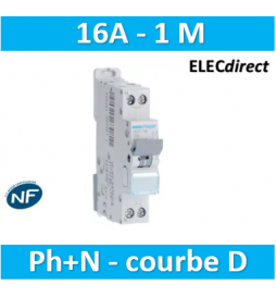 HAGER - Disjoncteur 1P+N 6-10kA courbe D - 16A 1 module - NGT716 -  ELECdirect Vente Matériel Électrique