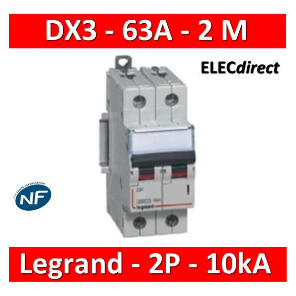 Legrand - Disjoncteur bipolaire DX3 63A - 10kA - courbe C - 407790 -  ELECdirect Vente Matériel Électrique