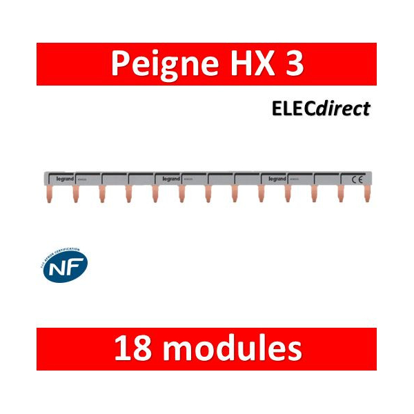 404938 Peigne d'alimentation bipolaire HX³ traditionnel pour bornes à vis -  longueur 12 modules maximum 6 appareils - professionnel