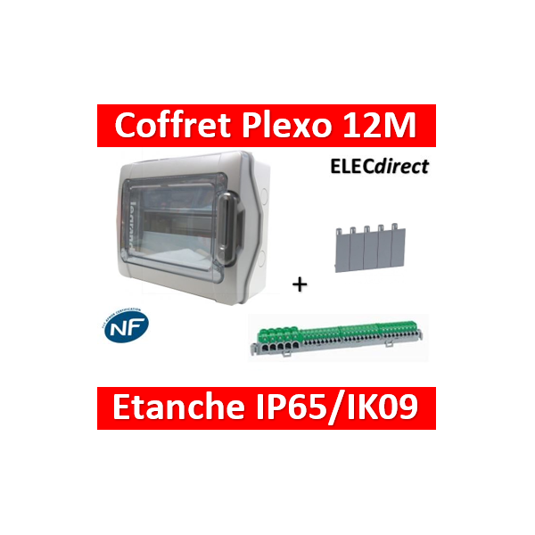 Coffret électrique étanche - 12 modules - 1 rangée - Plexo 3