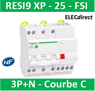 R9PDCS25 - Resi9 - disjoncteur différentiel - 3P+N - 25A - 30mA - courbe C  - type Asi - Professionnels