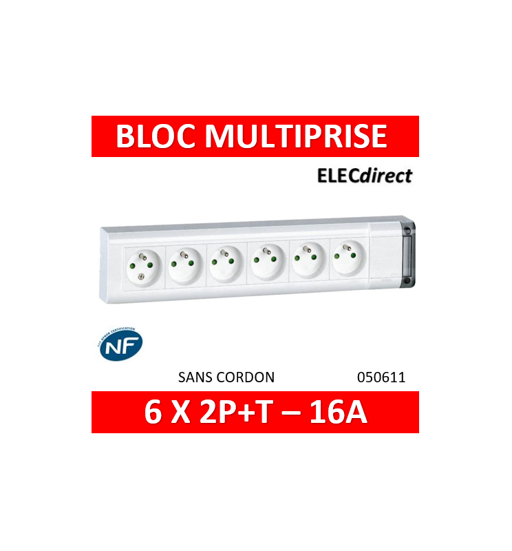Eur'Ohm - Bloc multiprise avec interrupteur I/O - 4 Prises - Blanc - Câble  1.5m - Réf : 64096 - ELECdirect Vente Matériel Électrique