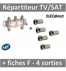 CAE - Répartiteur TV/Satellite - 4 sorties "F"+ Fiches F x5