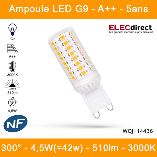 Ampoule LED G9 3000K blanc chaud 3W, ampoule LED à douille G9 à